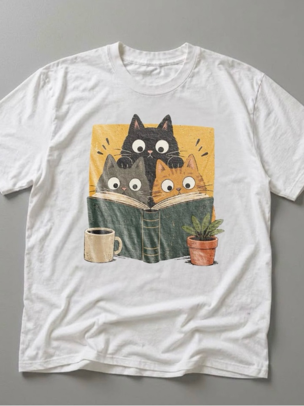 Black Cat Curious Reading Cats Retro Graphic Tee - Pets Cat , Cat lover
